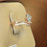 1.5ct Princess Blue Aquamarine Engagement Ring Bridal Set 14k Yellow Gold Finish