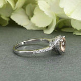 1ct Heart Cut Peach Morganite Halo Solitaire Engagement Ring 14k White Gold Over