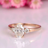 2ct Oval Cut Diamond Engagement Ring Round Accents Trilogy 14k Rose Gold Finish