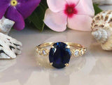 2.1ct Engagement Ring Oval Cut Sapphire Round Diamond Accent 14k YellowGold Over