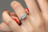 Halo Promise Engagement Ring 1.5ct Emerald Cut Diamond 14k White Gold Finish