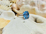 2.3ct Engagement Ring Cushion Cut Blue Topaz Solitaire 14k Yellow Gold Finish