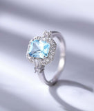 2ct Radiant Cut Blue Aquamarine Engagement Ring Halo Trilogy 14k White Gold Over