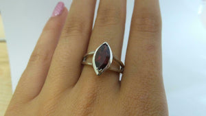 1.5ct Engagement Ring Marquise Cut Red Garnet Split Shank 14k White Gold Finish