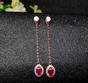 1.6ct Drop Earrings Oval Cut Pink Ruby Dangling Halo 14k Rose Gold Finish