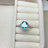 1.5ct Oval Cut Blue Topaz Diamond Accent Solitaire Ring 14k White Gold Finish