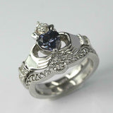 2ct Heart Blue Tanzanite Engagement Ring Claddagh Bridal Set 14k White Gold Over