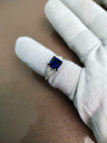 2ct Engagement Ring Asscher Cut Blue Sapphire Split Shank 14k White Gold Finish