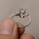 1.2ct Emerald Cut Blue Aquamarine Engagement Ring 14k White Gold Finish Trilogy