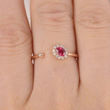 1ct Oval Cut Pink Ruby Diamond Halo Open Cuff Engagement Ring 14k Rose Gold Over