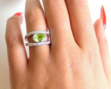 2.5ct Oval Cut Green Peridot Dual Shank Solitaire Accent Ring 14k WhiteGold Over