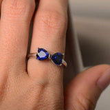 0.5ct Heart Cut Blue Sapphire Bow Knot Engagement Ring 14k White Gold Finish