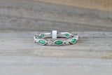 1ct Marquise Cut Green Emerald Wedding Band 14k White Gold Over Vintage Milgrain