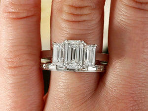 4ct Emerald Cut Diamond Bridal Set Trilogy Engagement Ring 14k White Gold Finish