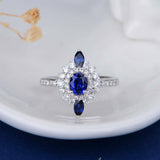 2ct Oval Cut Blue Sapphire Engagement Ring 14k WhiteGold Finish Antique Art Deco