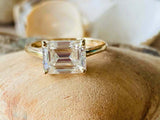 2.2ct Engagement Ring Emerald Cut Diamond Solitaire Promise 14k Yellow Gold Over