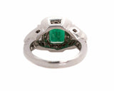 4Ct Green Emerald Diamond Vintage Halo Engagement Ring 14K White Gold Finish