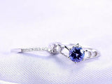 1.5ct Round Blue Sapphire Engagement Ring 14k White Gold Finish Crown Bridal Set