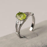 1ct Oval Cut Green Peridot Open Heart Shank Solitaire Ring 14k White Gold Finish