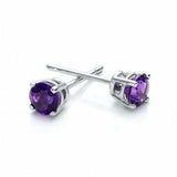 1ct Round Cut Purple Amethyst Push Back Women Stud Earrings 14k WhiteGold Finish