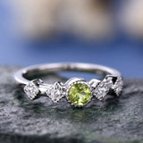 1.1Ct Round Cut Green Peridot Minimalist Engagement Ring 14K White Gold Finish