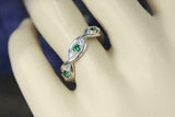 1ct Round Cut Green Emerald Wedding Band Twisted Eternity 14k White Gold Finish