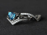 2ct Engagement Ring Heart Cut Blue Topaz Bridal Set 14k White Gold Finish