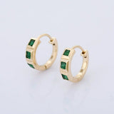 2ct Hoop Earrings Princess Cut Green Emerald Tiles 14k Yellow Gold Finish