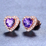 2ct Heart Cut Purple Amethyst Halo Heart Shape Stud Earrings 14k RoseGold Finish