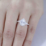 1.6ct Pear Cut Diamond Engagement Ring Round Accents Halo 14k White Gold Finish