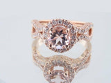 3Ct Round Cut Peach Morganite Halo Split Band Engagement Ring 14K Rose Gold Over