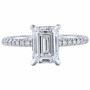 1.6ct Emerald Cut VVS1 Diamond Engagement Ring Hidden Halo 14k White Gold Finish