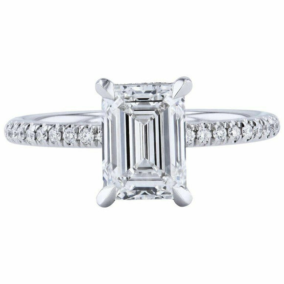 1.6ct Emerald Cut VVS1 Diamond Engagement Ring Hidden Halo 14k White Gold Finish