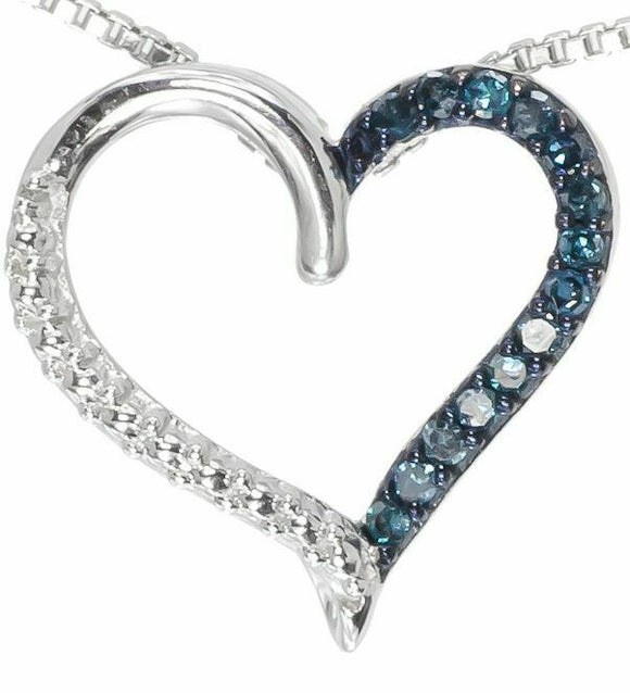 0.2ct Round Cut Blue Sapphire Pendant Open Heart 14k White Gold Finish NO CHAIN