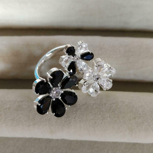 4ct Engagement Ring Pear Cut Black Diamond Flower Cocktail 14k White Gold Finish