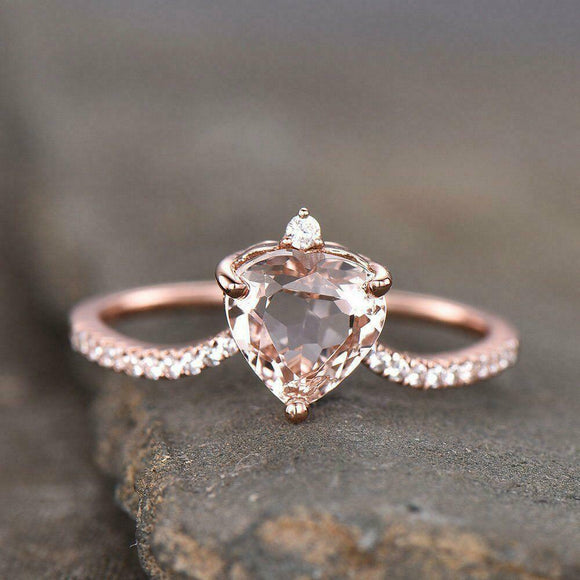 1.5ct Heart Cut Peach Morganite Solitaire Engagement Ring 14k Rose Gold Finish