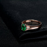 1Ct Oval Cut Green Emerald Diamond Accents Engagement Ring 14K Rose Gold Finish