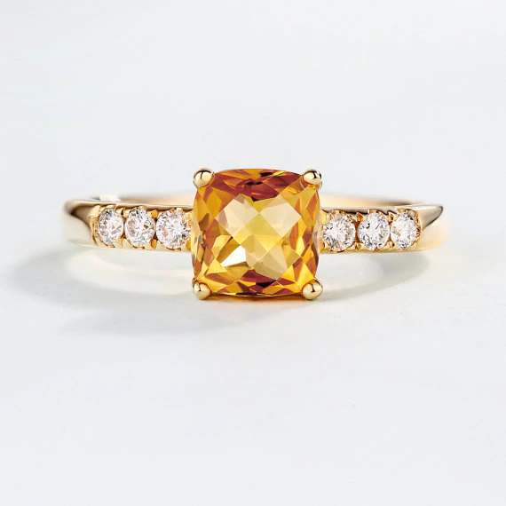 1.6ct Cushion Yellow Citrine Engagement Ring Accents Solitaire 14k RoseGold Over