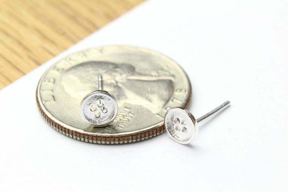 Button Design Stud Earrings 14k White Gold Finish