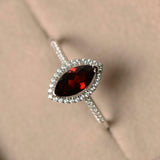 1.5ct Marquise Cut Red Garnet Engagement Ring Diamond Halo 14k White Gold Finish