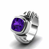 3ct Cushion Cut Amethyst Twist Shank Solitaire Men Ring 14k White Gold Finish