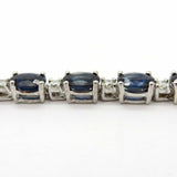 18Ct Oval Cut Blue Sapphire & Diamond Link Tennis Bracelet 14K White Gold Finish