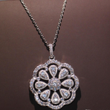 2.5ct Round Cut VVS1D Diamond Pendant Chain Halo Floral 14k White Gold Finish