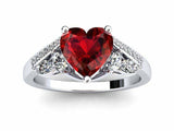 2ct Heart Red Ruby Engagement Ring Art Deco Diamond Accent 14k White Gold Finish