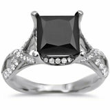 3.5Ct Princess Cut Black Diamond Split Band Solitaire Ring 14K White Gold Finish