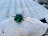 2ct Cushion Cut Green Emerald Braided Shank Solitaire Ring 14k White Gold Finish