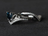 2.2ct Engagement Ring Heart Cut London Blue Topaz Bridal Set 14k White Gold Over