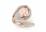 2.5ct Cushion Cut Peach Morganite Open Cocktail Bypass Ring 14k Rose Gold Finish