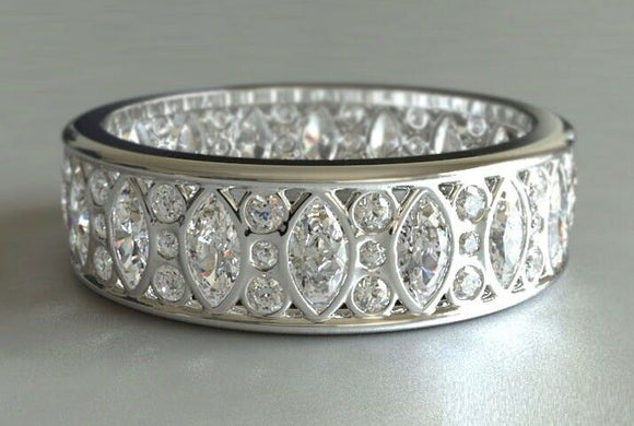 4ct Marquise Cut Diamond Wedding Ring Band Vintage Style 14k White Gold Finish