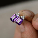 2ct Emerald Cut Purple Amethyst Diamond Elegant Stud Earrings 14k WhiteGold Over